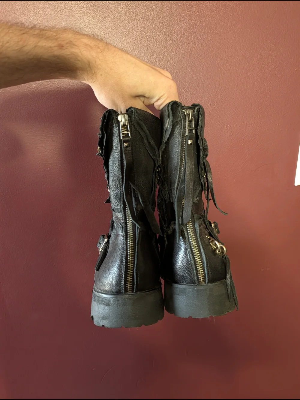 14TH ADDICTION Elvis Punk Black Blistered Leather Biker Combat Boots Sz10